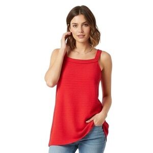 Nyc Tunic Top S Red Sleeveless Square Neck Textured Stretch Knit Zipper Blouse